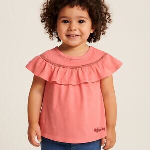 Lucky Brand Girls Ruffle Top Coral Pink Short Sleeve Tee Size 2T Toddler Cute